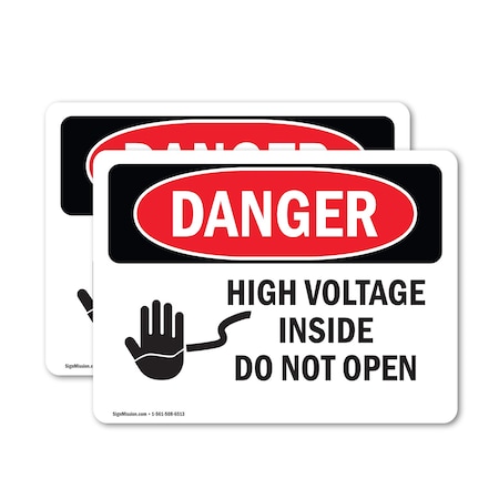 Signmission High Voltage Inside Do Not Open Danger Sign, Vinyl Decal, 24in W x 18in L, 2PK OS-2PACK-DS-D-1824-L-1333